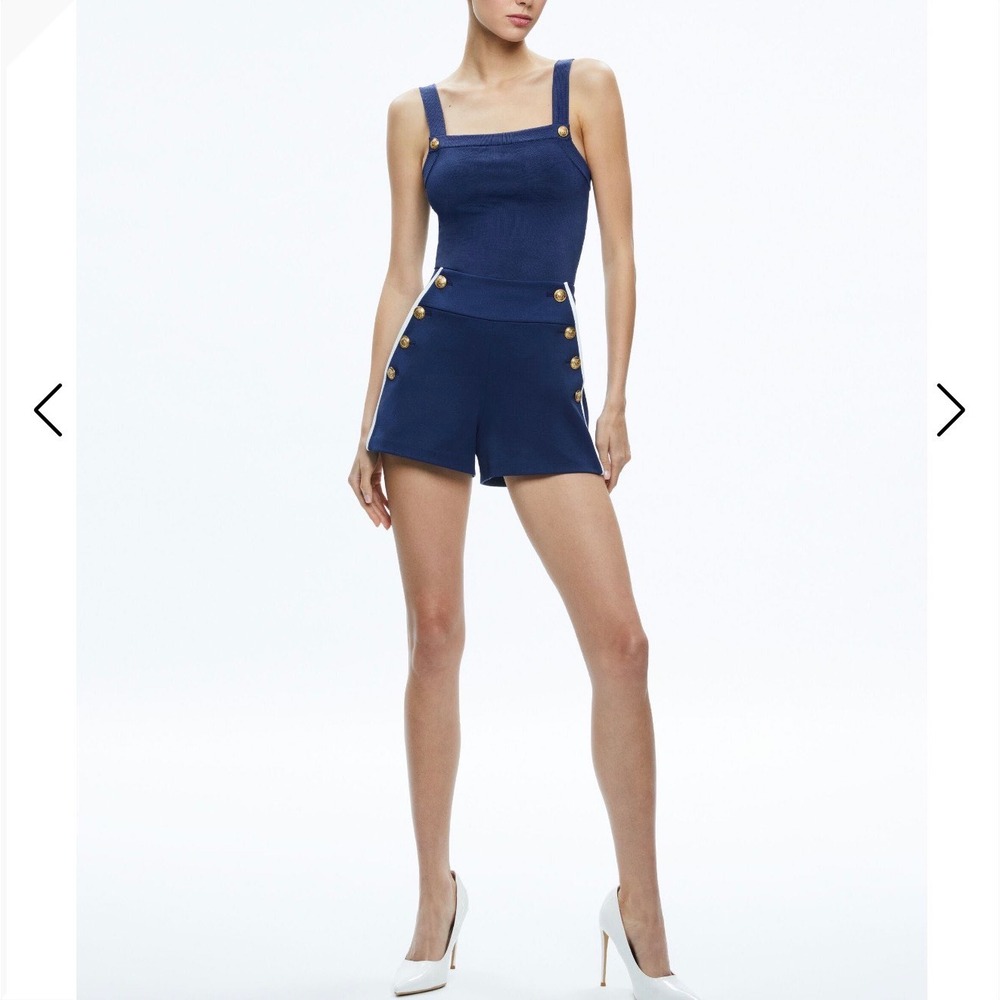 Alice + Olivia Narin High Rise Button Front Shorts Sailor Nautical 12 Classic